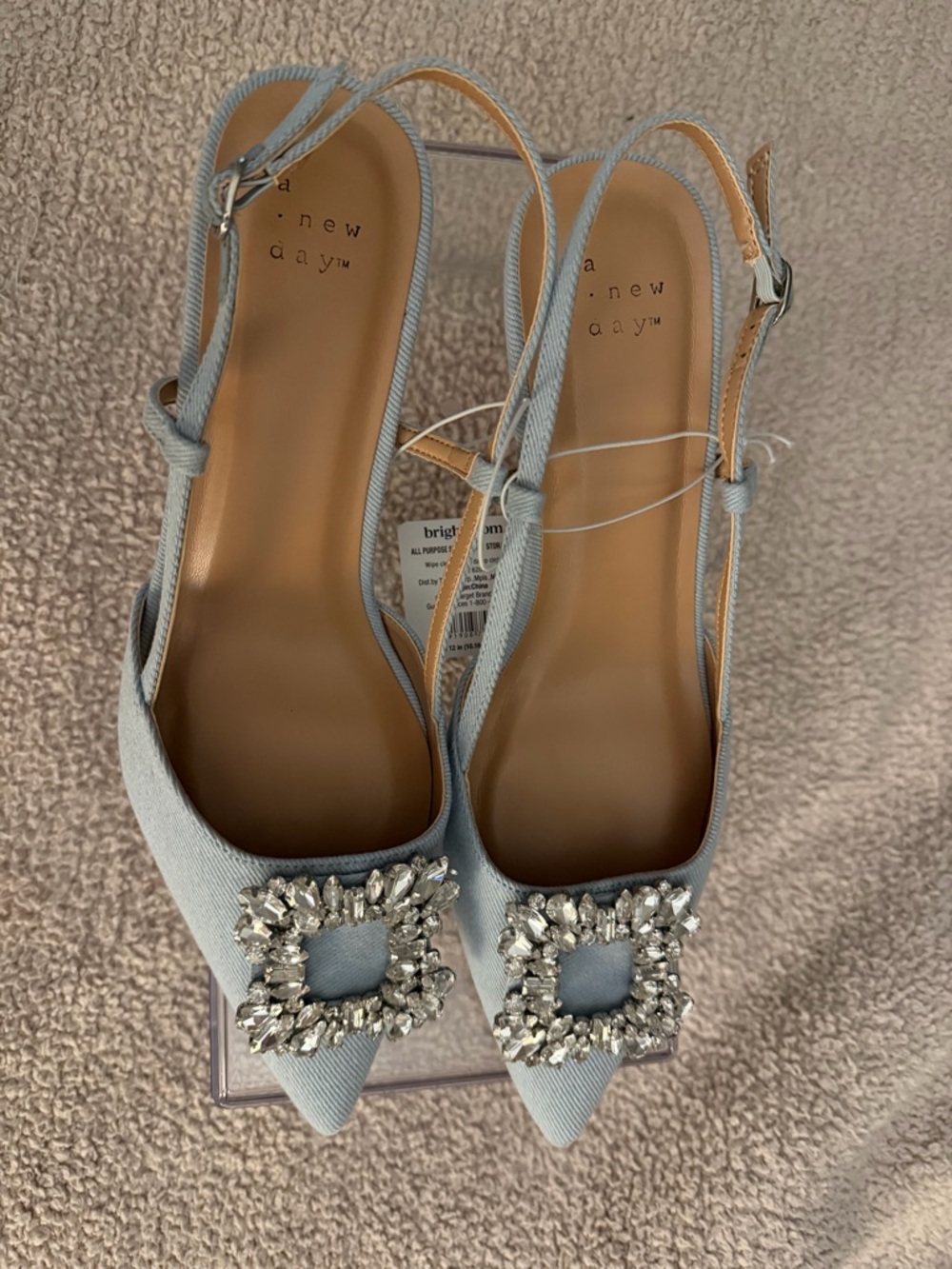 Target Light Blue Pointed Toe Slingback Flats with Crystal Buckles - Picture 3 of 3